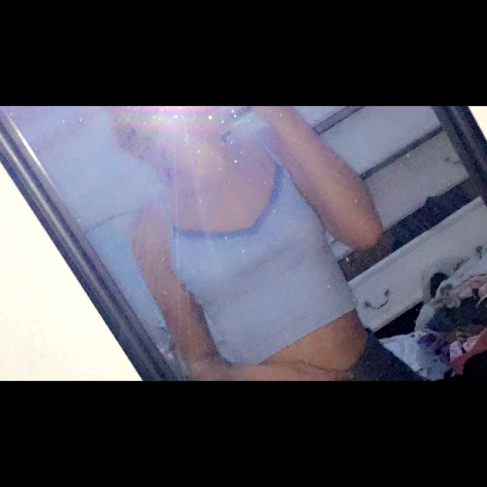 cropped blue, laced tank top